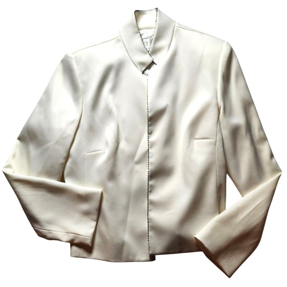 White Blazer Jacket Sandra Darren Womens Lined black Trim Sz 12 party dressy